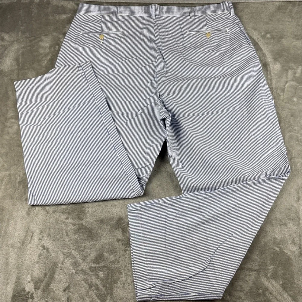 Polo Ralph Lauren Andrew Pant Mens 40x29 Blue White Seersucker Pleated Stripe